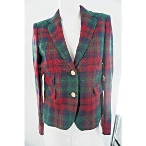 Brooks Brothers Red Green Plaid Wool Single Breasted Blazer Jacket Siz US4 UK 10